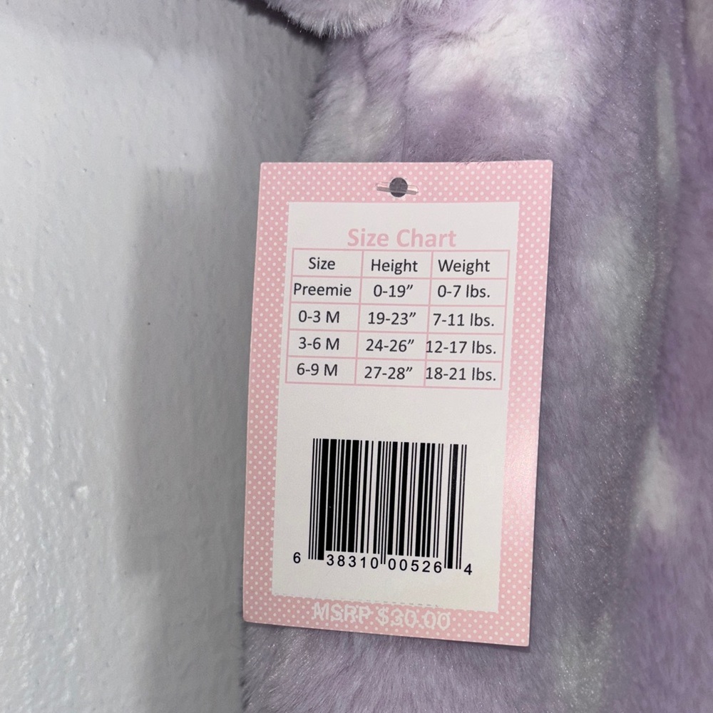 Duck duck goose Purple faux fur snowsuit footie hoodie size 3-6 Months NWT - Picture 7 of 8